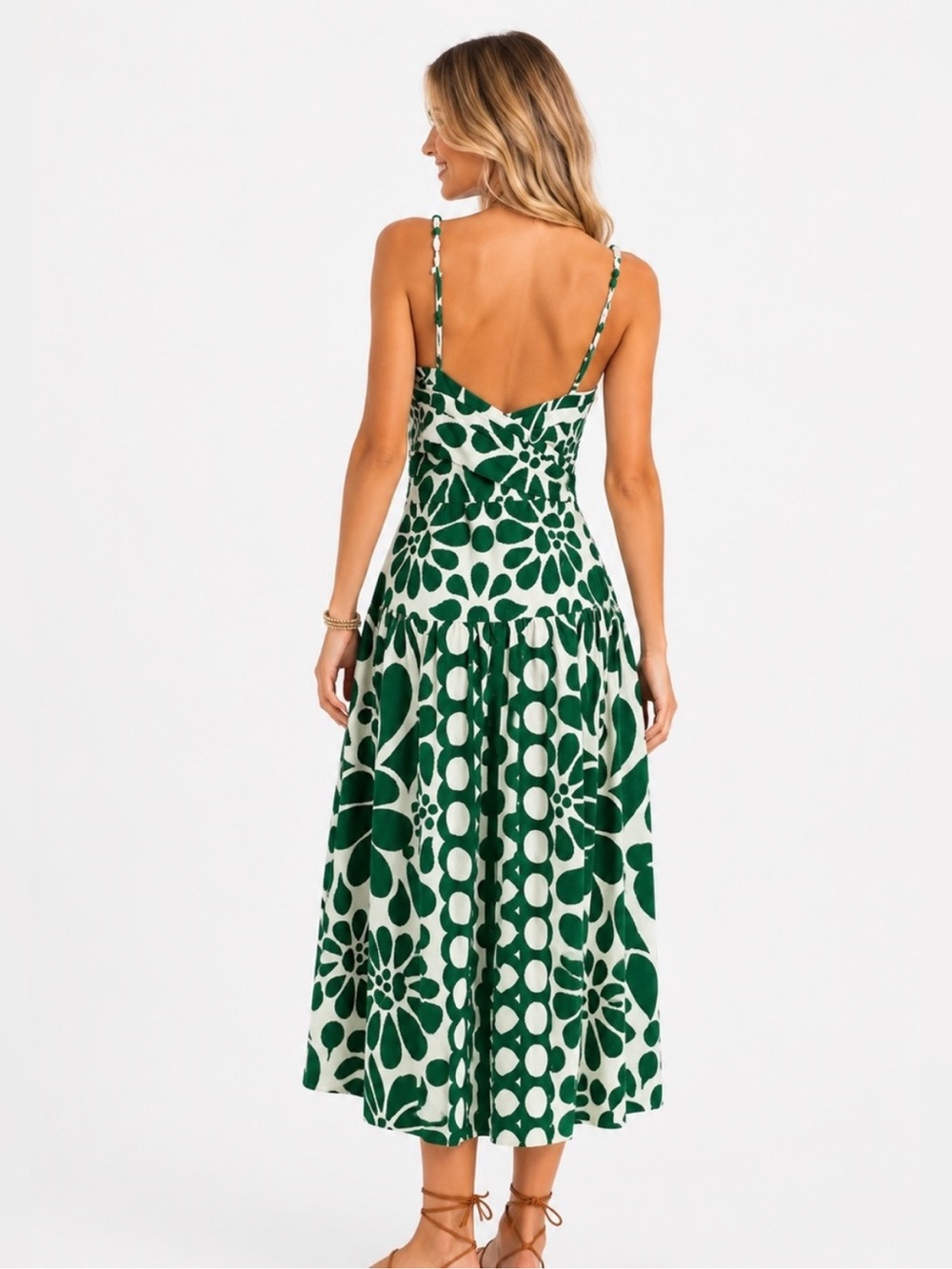 Caroline Constas Green and Cream Floral Midi Dress - Picture 12 of 14